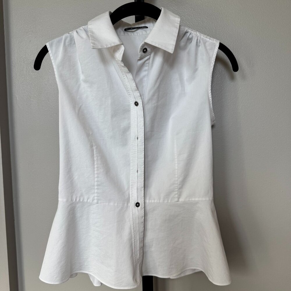 Elie Tahari Peplum Sleeveless White Button Down
